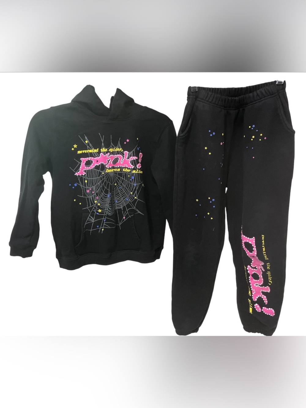 Sp5der Kids 2-Pc Hoodie & Jogger Set | Kids XL| Black Graphic Sweatsuit